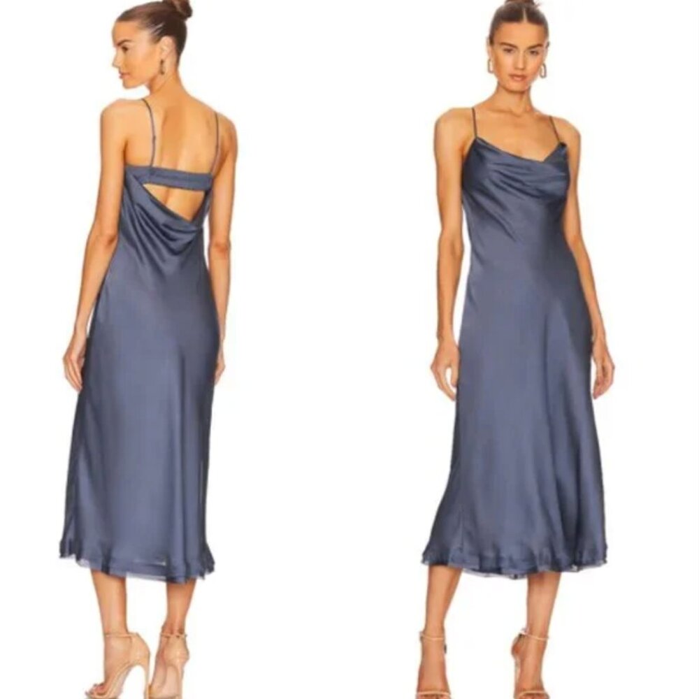 Jonathan Simkhai Standard Irina Satin Open Back Midi Dress in Bluebird Size XS